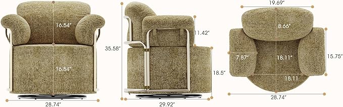 KEIKI Modern Comfy Swivel Accent Reading Chair, 360°Round Upholstered Barrel - Image 2