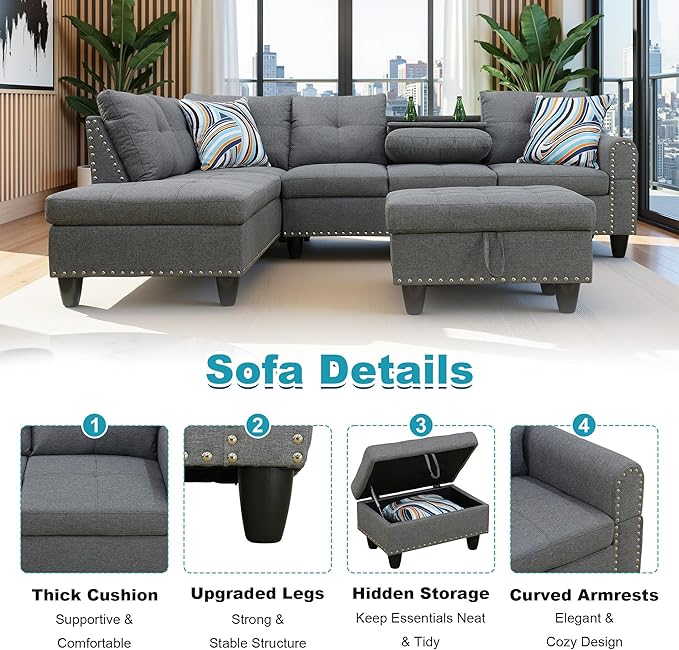 97.5" Oversized Sectional Couch, L Shaped Couch - Image 4