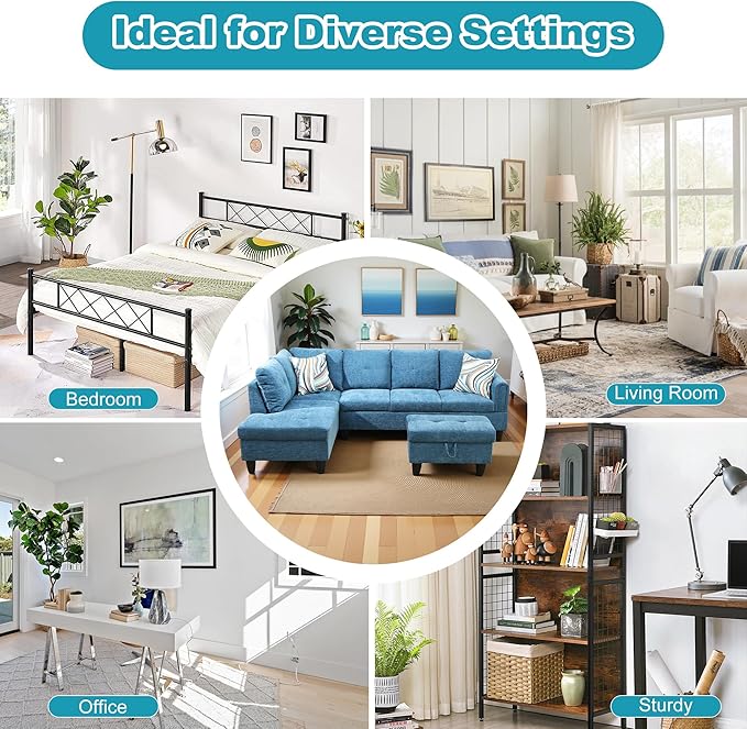 L Shaped Couch Modern Sectional Couch Upholstered Flannel Fabric 3 Pieces Sofas - Image 7