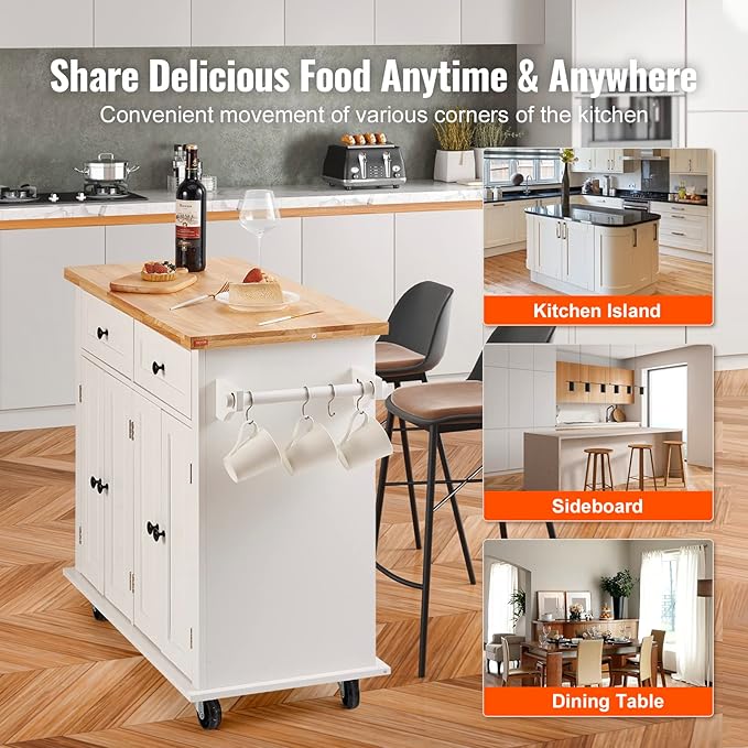 VEVOR Kitchen Island Cart with Solid Wood Top, 35.4" Width Mobile Carts with - Image 5