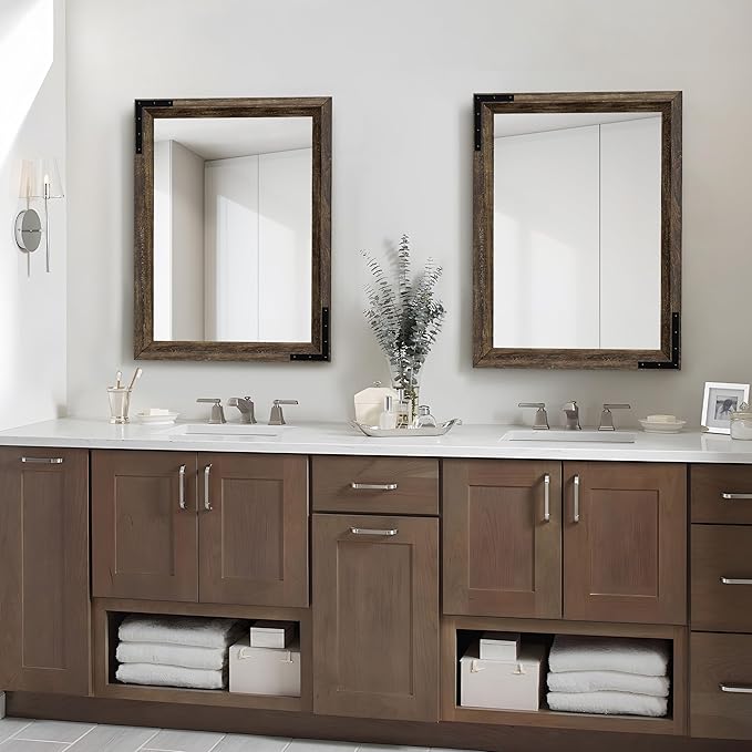 YOSHOOT Farmhouse Bathroom Mirror, Rustic Wooden Framed Mirror, Wood Vanity - Image 7