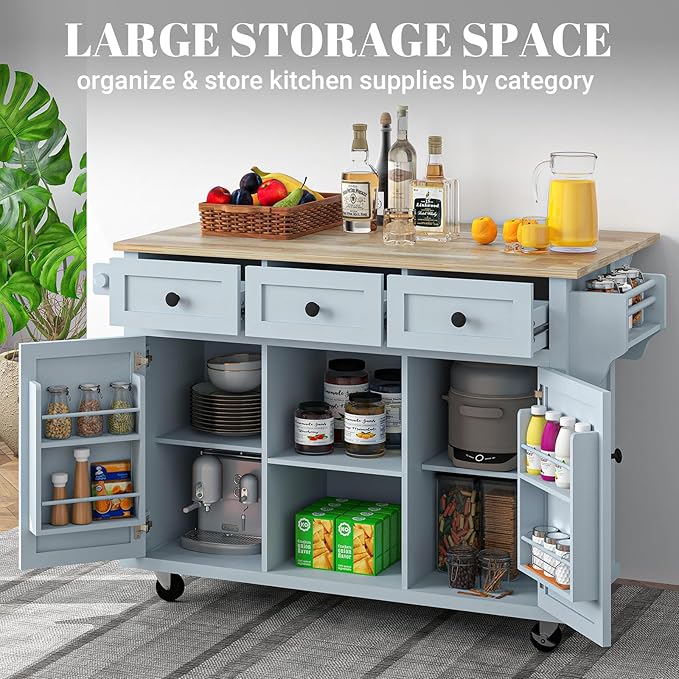 Rovibek Kitchen Island with Drawers 53 in Rolling Island Cart Mobile Portable - Image 3