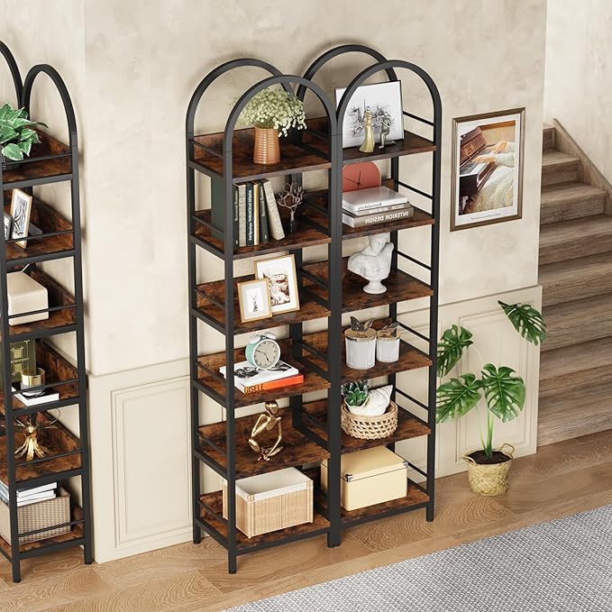 Tribesigns 6-Tier Open Bookshelf, 78.7" Tall Arched Bookcase Narrow Bookshelf - Image 6