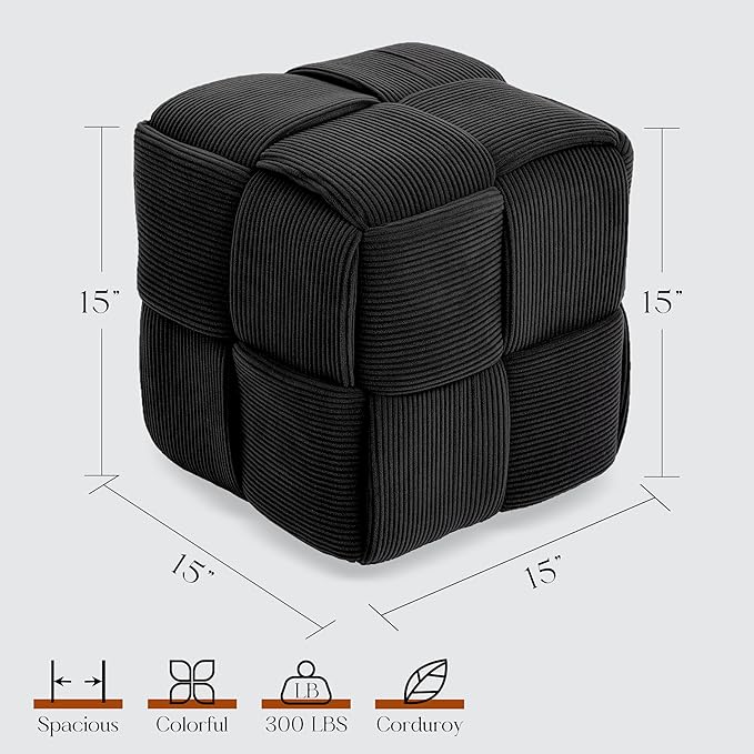 Ottoman Foot Rest Soft and Comfortable Ottoman Square Corduroy Woven Design - Image 3