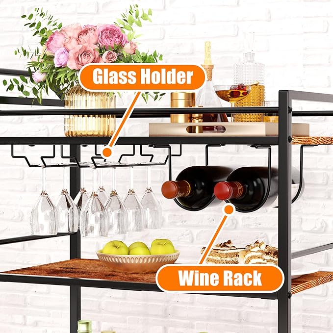 Bar Cart, Home Bar Serving Cart, 3-Tier Drink Cart - Image 7