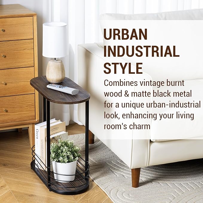 MyGift 21 Inch Tall Brown Wood Oval Side Table, 2 Tier Living Room Sofa End or - Image 2