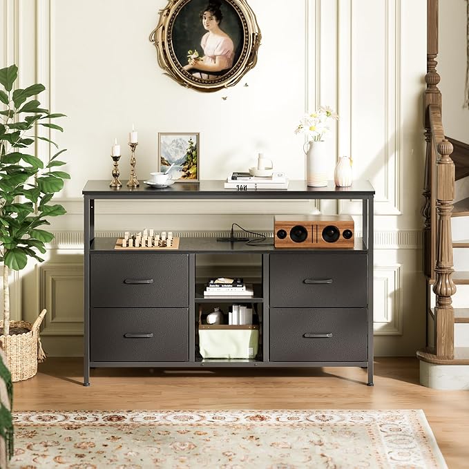 Huuger TV Stand Dresser with Power Outlets and LED Lights, 4 Drawers - Image 9