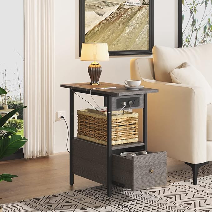 LIDYUK End Table with Charging Station, Narrow Side Table with Drawer and USB - Image 4
