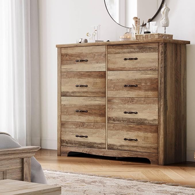 LINSY HOME 8 Drawers Dresser for Bedroom, Living Room, Rustic Brown - Image 3