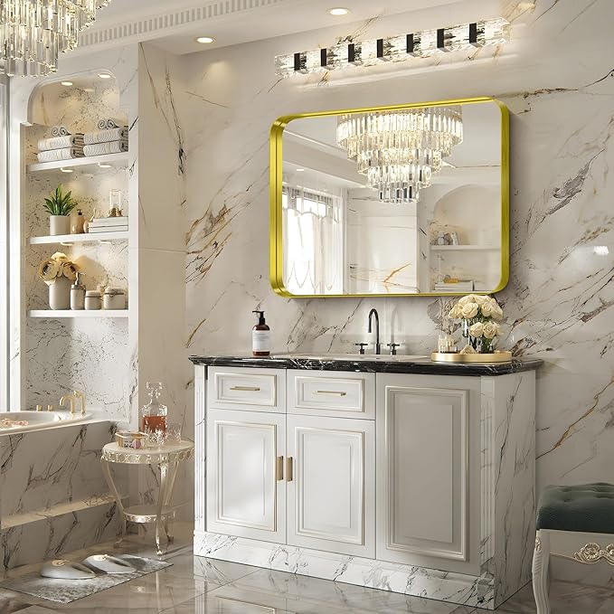 FORBATH 30x36 Inch Bathroom Mirror, Brushed Gold Deep Frame Wall Mirror - Image 5