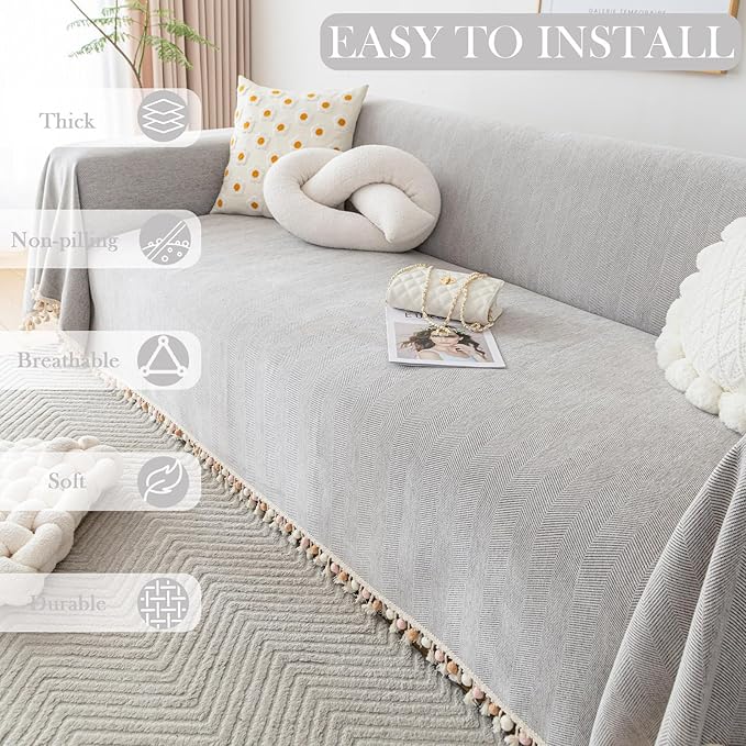 HANDONTIME Grey Sofa Cover for 3 Seat Couch - Image 3