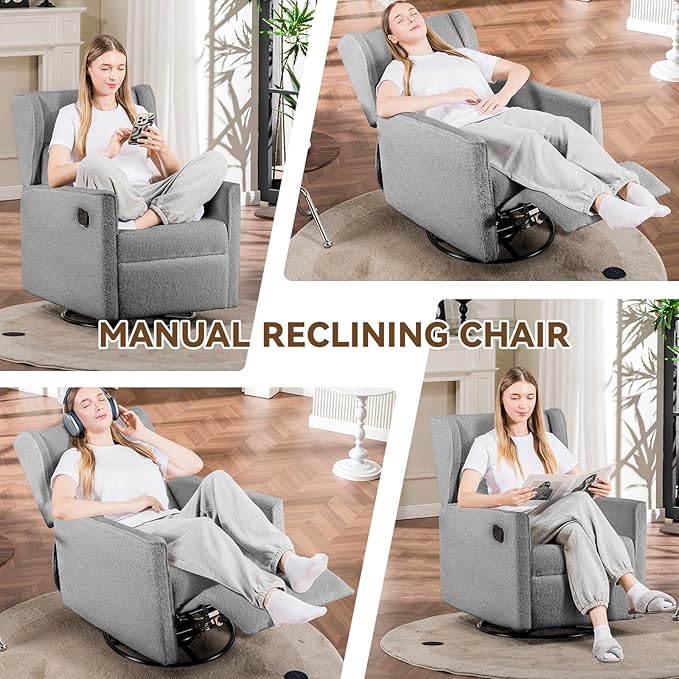 COMHOMA Nursery Rocking Chair Teddy Upholstered Swivel Rocker Recliner Manual - Image 7