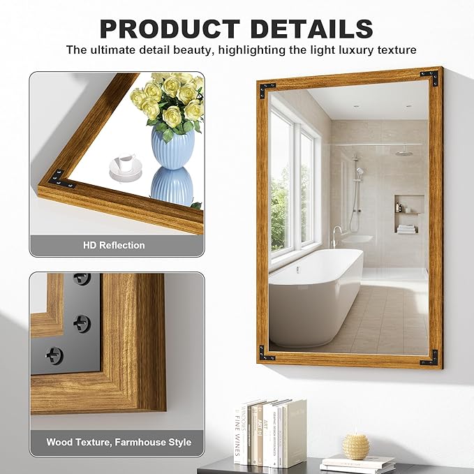 Hasipu Farmhouse Bathroom Mirror, Walnut Vintage Vanity Mirror Modern Farmhouse - Image 7