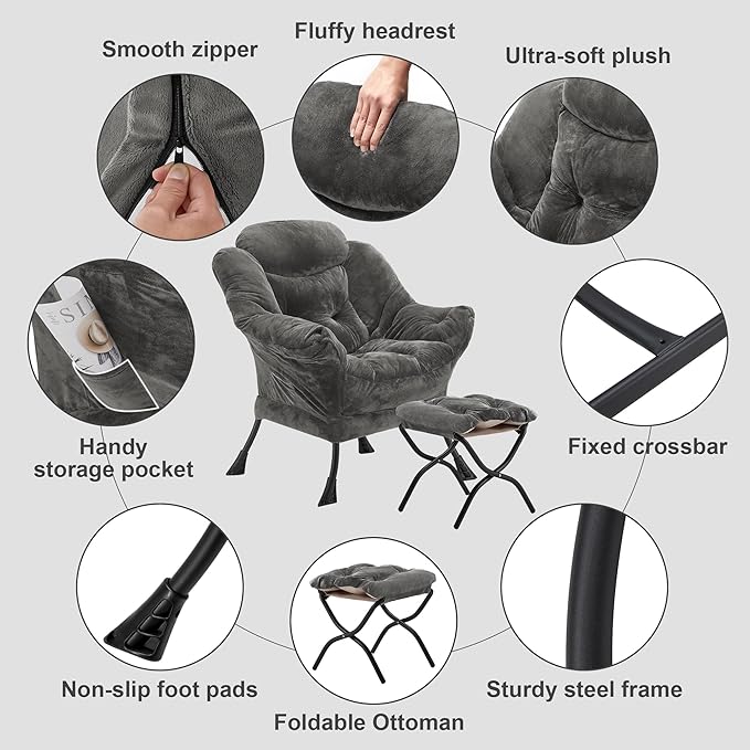 Fabric Lazy Chair with Ottoman, Oversized Upholstered Sofa Chair - Image 5