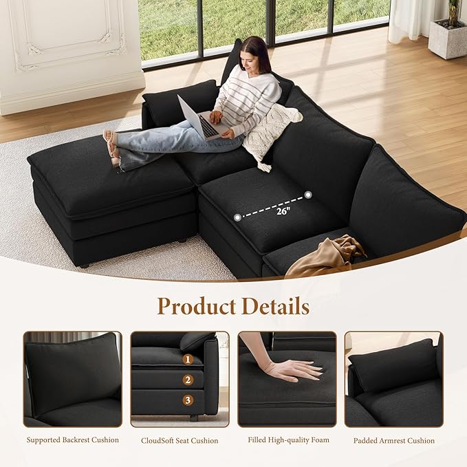 Vesgantti Large Modular Sectional Sofa, Big Comfy Cloud Couch - Image 4