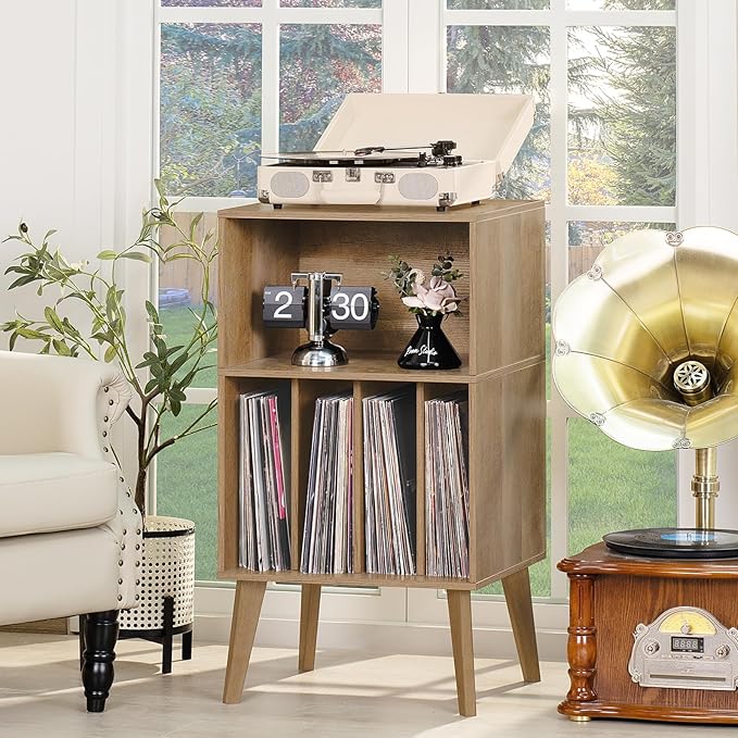 Lerliuo Record Player Stand, Oak Turntable Stand Holds up to 160 Albums - Image 5