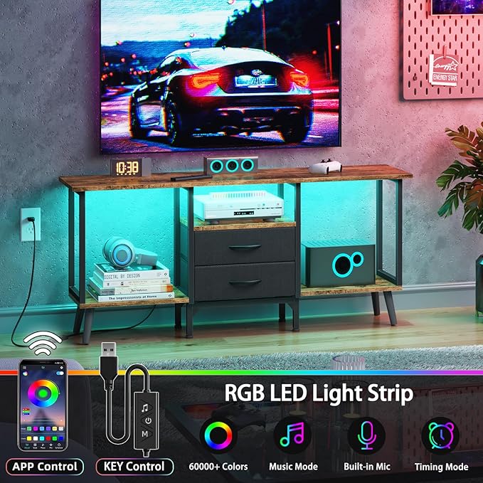 Small TV Stand with Fabric Drawers/LED Light - Image 3