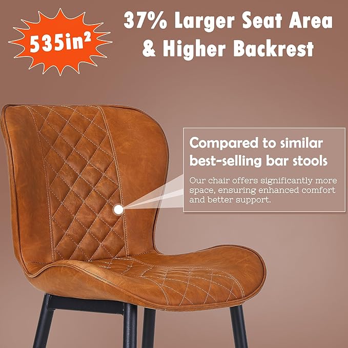 VECELO Quilted Bar Stools Set of 2, Bar Height Bar Stools - Image 4