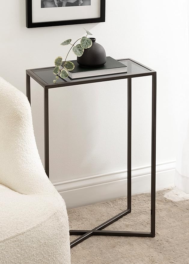 Kate and Laurel Jaspur Modern Narrow End Table, Tinted Glass and Gray Metal - Image 4