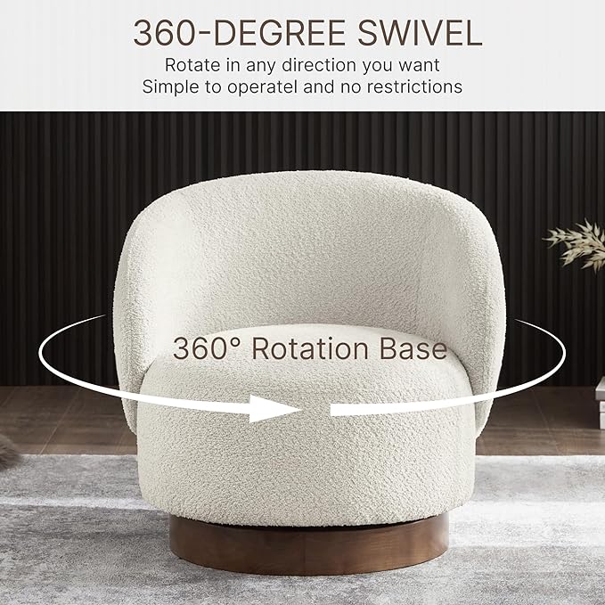 Swivel Accent Chair Round Barrel Armchair Upholstered Performance Fabric - Image 3