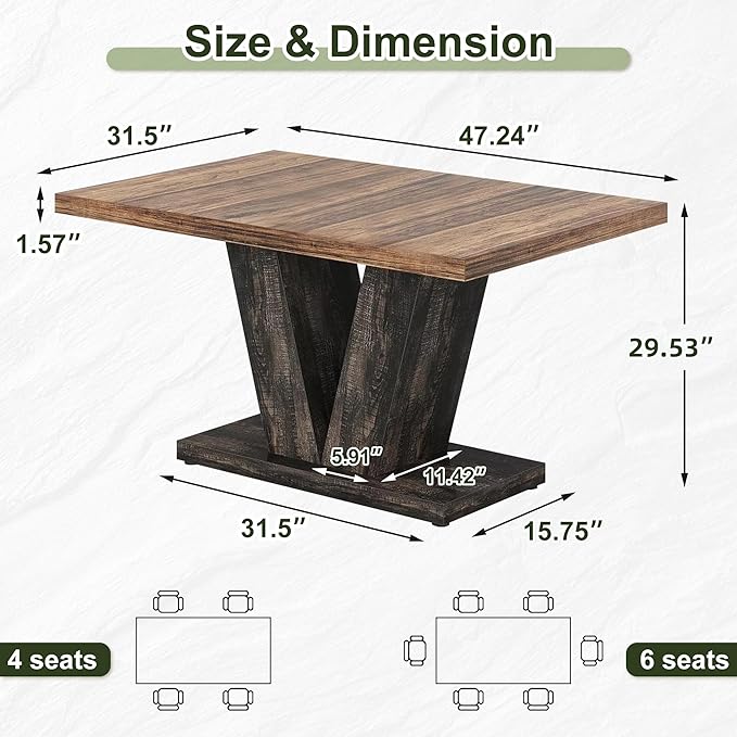 NicBex 47" Dining Table for 4 People, Farmhouse Dinner Table Small Dining Room - Image 2
