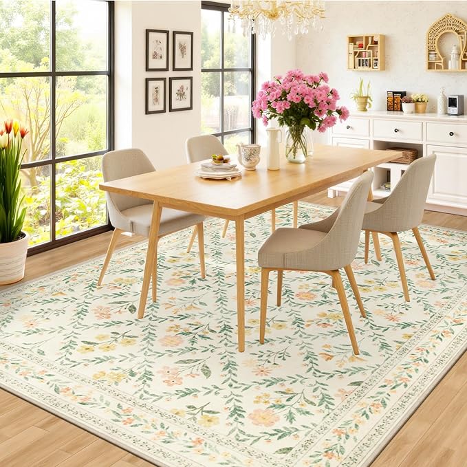 8x10 Area Rugs for Living Room: Floral Washable Rug Vintage Large Soft Boho - Image 4