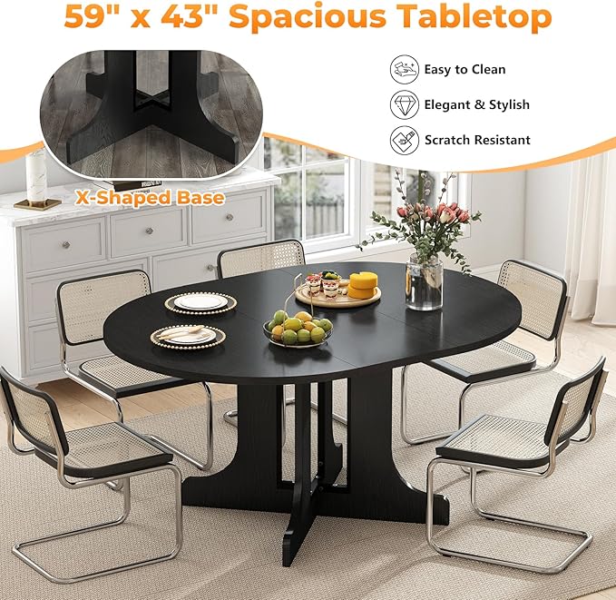 43"-59" Expandable Round Dining Table, Extendable Dining Room Table - Image 5