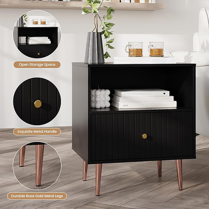 Black Night Stand Set 2, Modern Bedside Table - Image 5