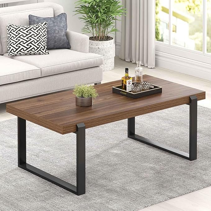 FOLUBAN Modern Coffee Table, Rustic Wood and Metal Center Table, Industrial by FOLUBAN