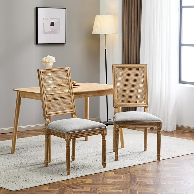 Merax Upholstered Solid Wood Dining Chairs Set of 2, French Country Style - Image 3