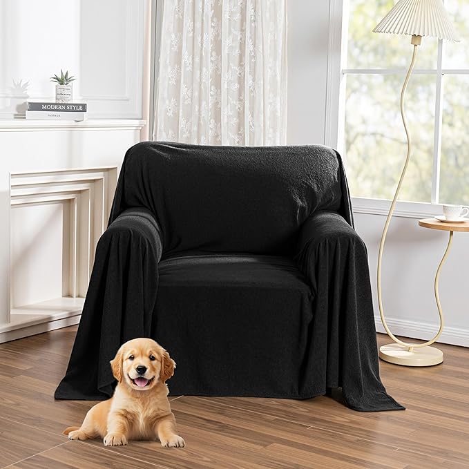 MYSKY HOME Black Couch Covers for Reclining Couch, Non-Slip Sectional Sofa by MYSKYHOME