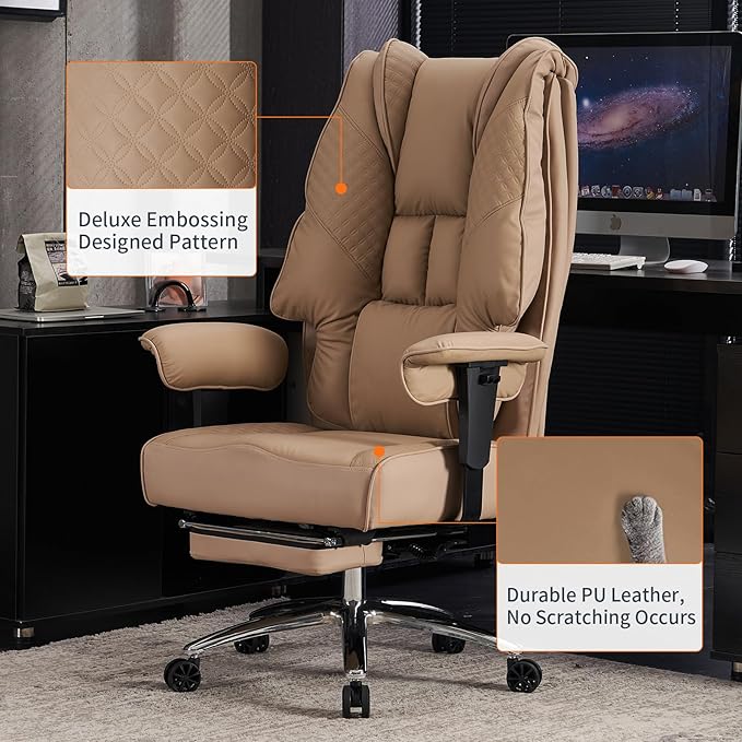 Big and Tall Office Chair 400lbs Wide Seat, Leather High Back Executive Office - Image 6