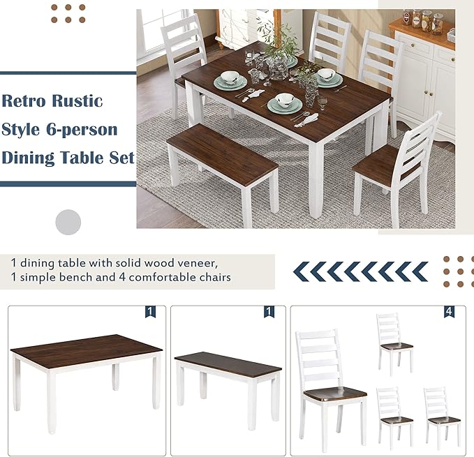 Merax 6-Piece Wooden Rectangular Dining Table Set - Image 3