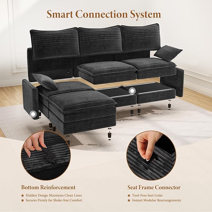Vesgantti 142" U Shaped Sectional Couch, Comfy Cloud Modular Sectional Sofa - Image 5