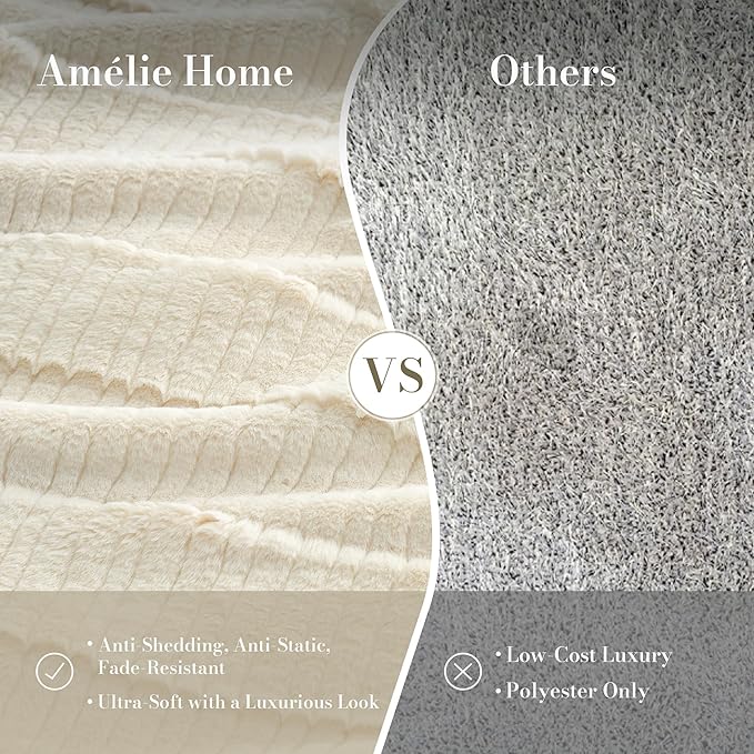 Amélie Home Luxury Striped Faux Fur Throw Blanket - Image 6