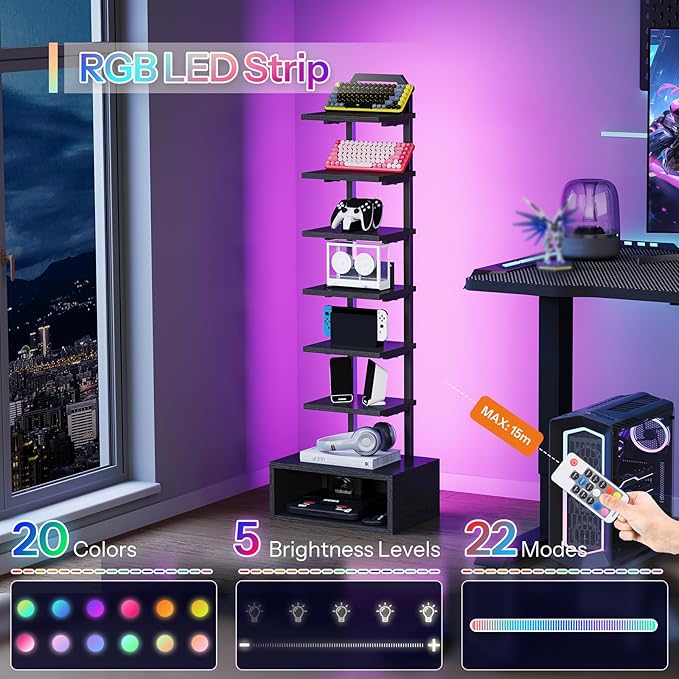 8-Tier Bookshelf, LED Bookcase - Image 3