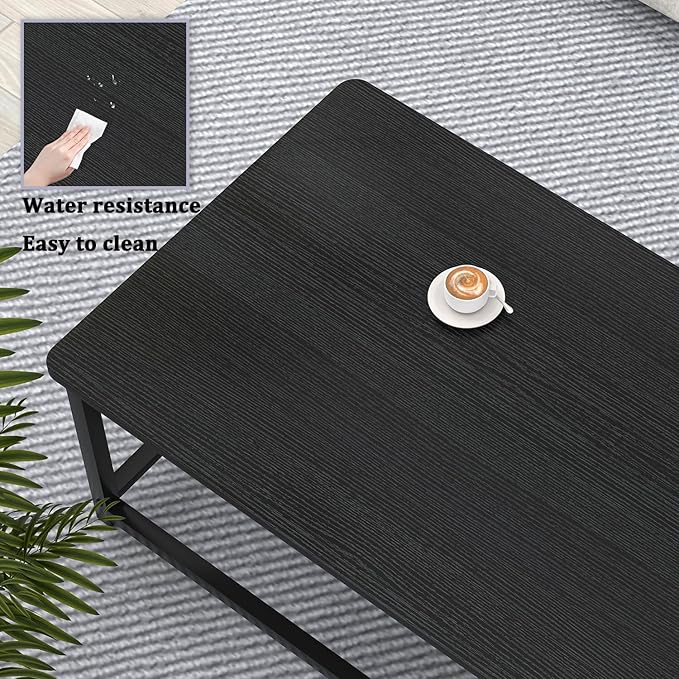 EXCEFUR Black Coffee Table, Rustic Wood Living Room Table - Image 5