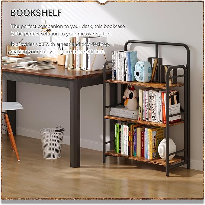 4NM No Assembly Folding Bookshelf 3 Tiers Vintage Industrial Black Book Shelf - Image 3