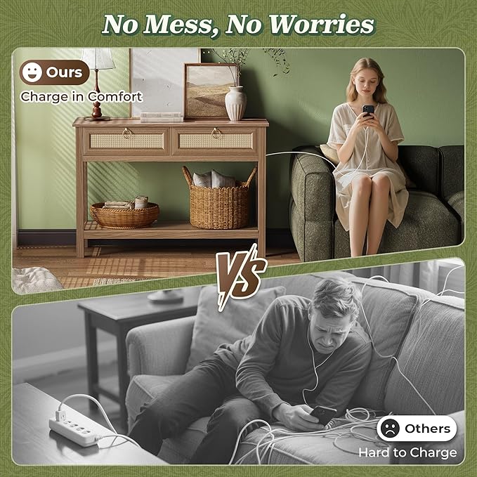 SUPERJARE Rattan Console Sofa Table - Image 5