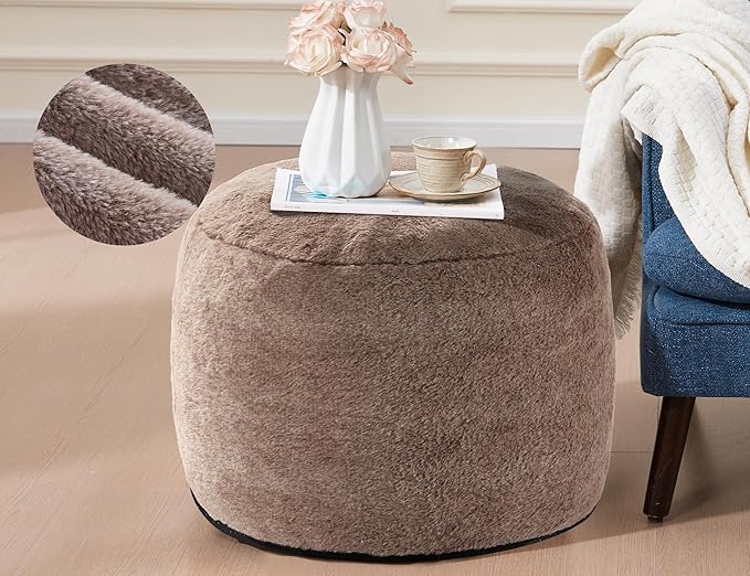 Round Pouf Ottoman 20"x15" Bean Bag Ottoman Soft Top Comfortable Small Foot by Unknown