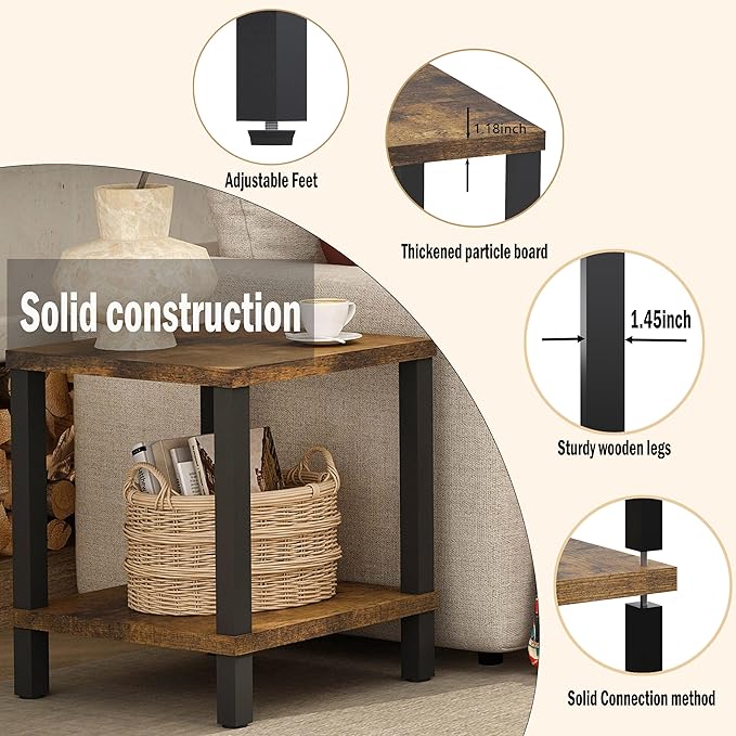 Large End Table Square Side Table Modern Sofa Table 20 Inch Industrial Coffee - Image 4