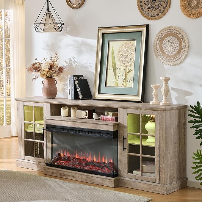ROCKPOINT 3 Sided Glass 70" Fireplace TV Stand by ROCKPOINT