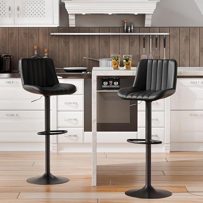 Shintenchi Swivel Bar Stools Set of 2, Adjustable Faux Leather Upholstered by Shintenchi