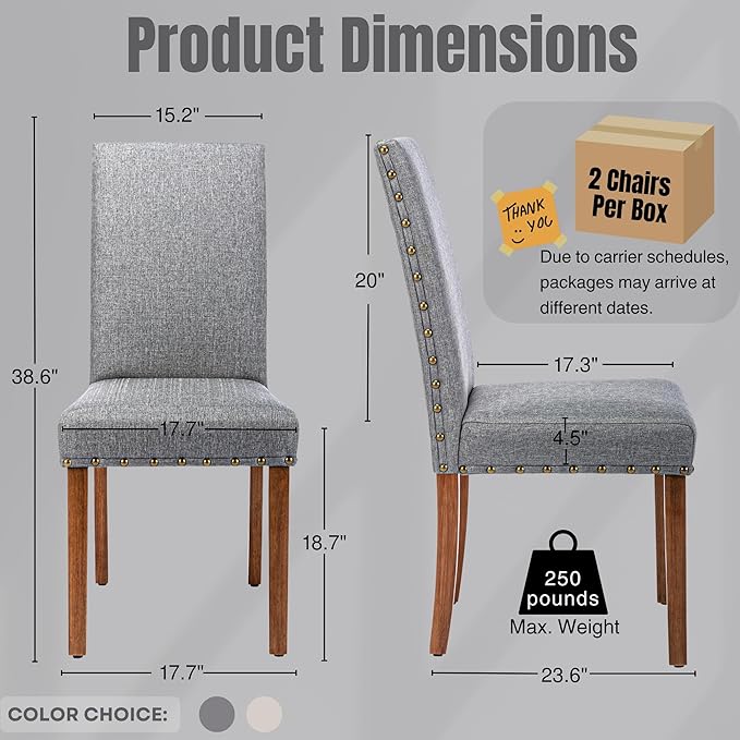 Parsons Kitchen Dining Chair Set Room Modern Upholstered Stylish Fabric High - Image 3