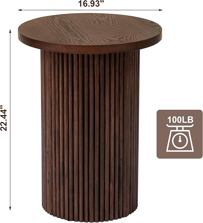 Walnut Pedestal Side Table 16.93'' Dia, Mid Century Modern Farmhouse Accent End - Image 2