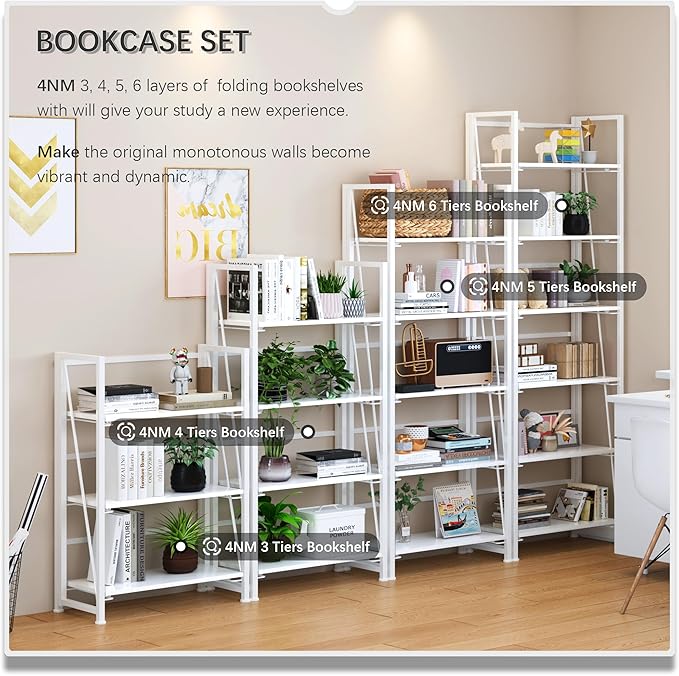 4NM No Assembly Folding Bookshelf, 6-Shelf 74" H Collapsible Foldable Bookcase - Image 5