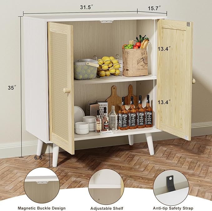 Rattan Storage Cabinet, Small Sideboard Buffets Storage Cabinet - Image 2
