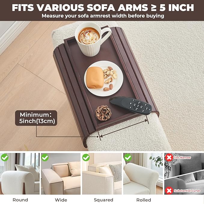 Bamboo Sofa Arm Tray, Anti Falling Couch Arm Tray Table, Foldable Couch Armrest - Image 6