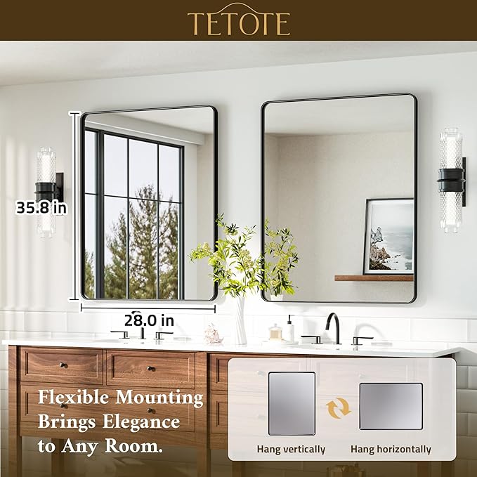 TETOTE Black Mirror 28 x 36 Matte Black Metal Framed Vanity Mirror, Tempered - Image 7