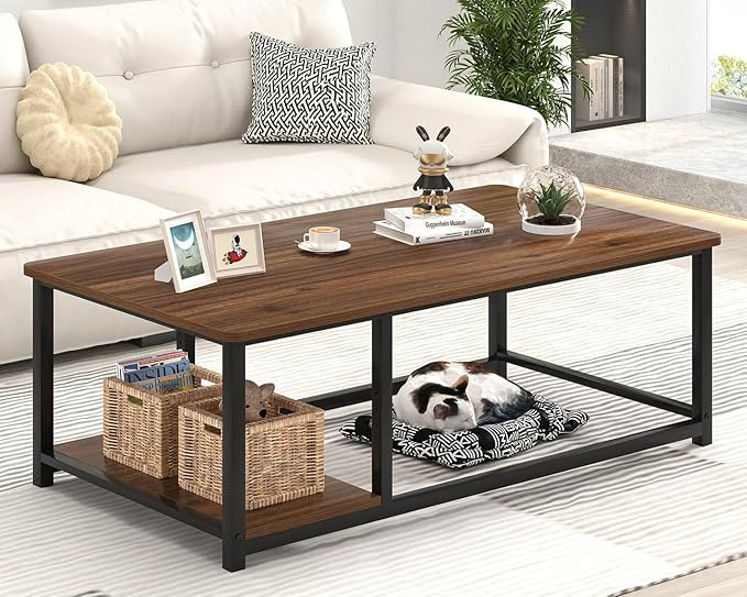 EXCEFUR Modern Coffee Table, Rustic Wood and Metal Center Table - Image 3